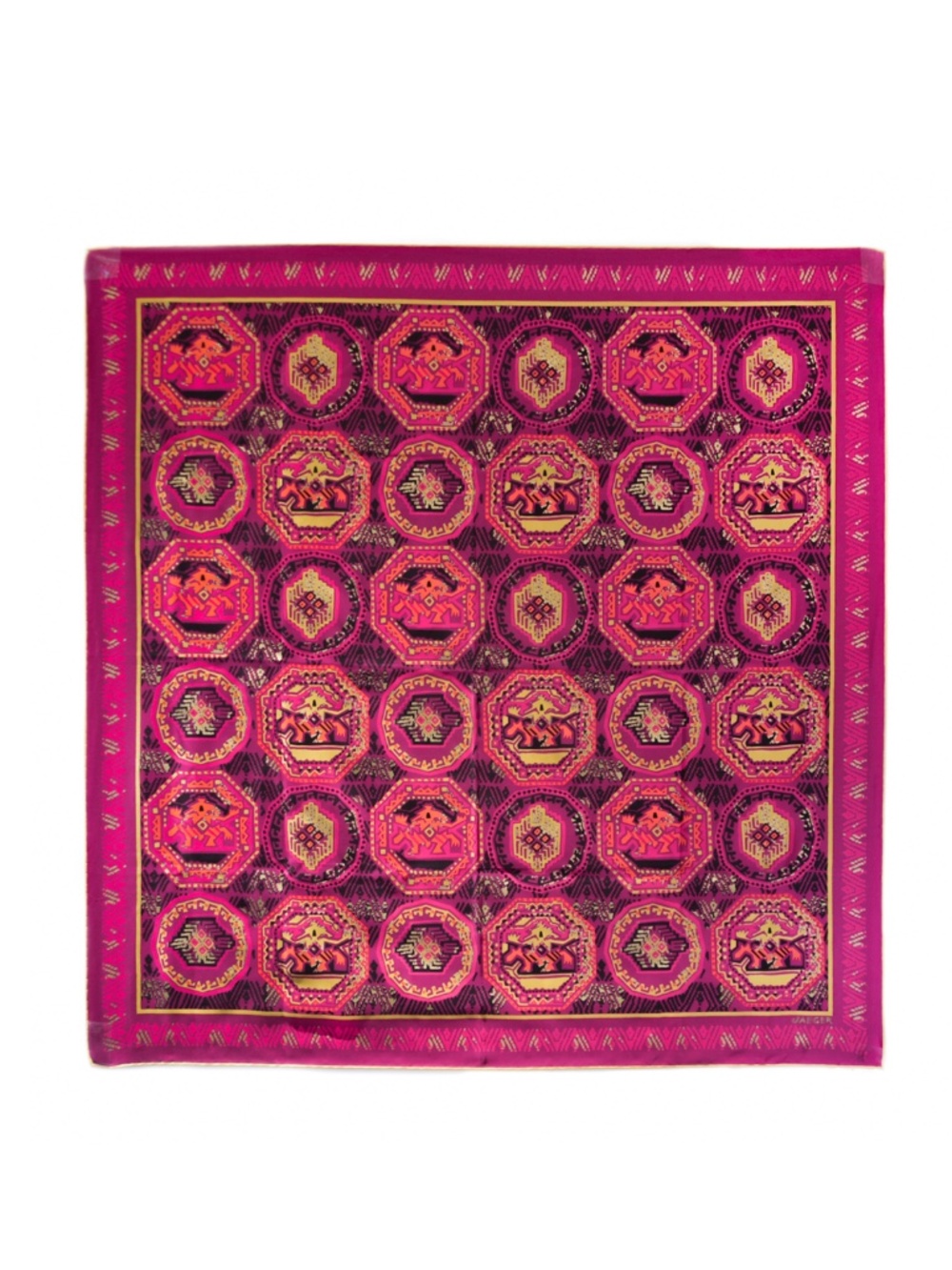 JAEGER Square Silk Scarf 32"x33" Aztec Motif Made in Italy